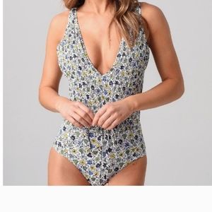 Tory Burch ditsy floral smocked one piece swimsuit Medium